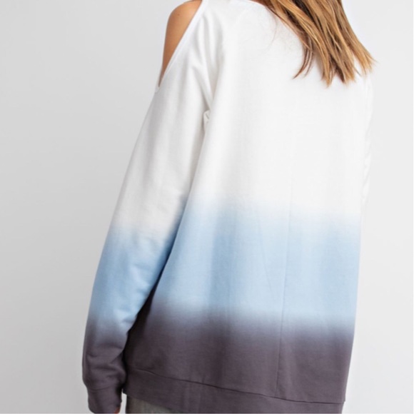Terry Knit Blue Ombré Tie Dyed Cold Shoulder Top! - Picture 5 of 10